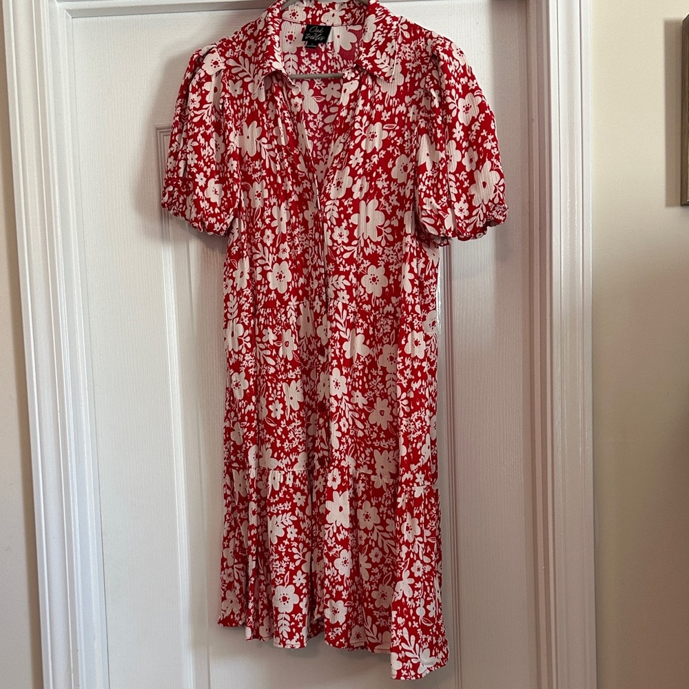 Red and White Floral Midi Dress